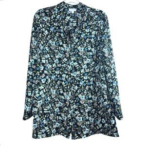 J.Jill Blue Floral Tiered Tunic Button Up Blouse Cottagecore Layered S